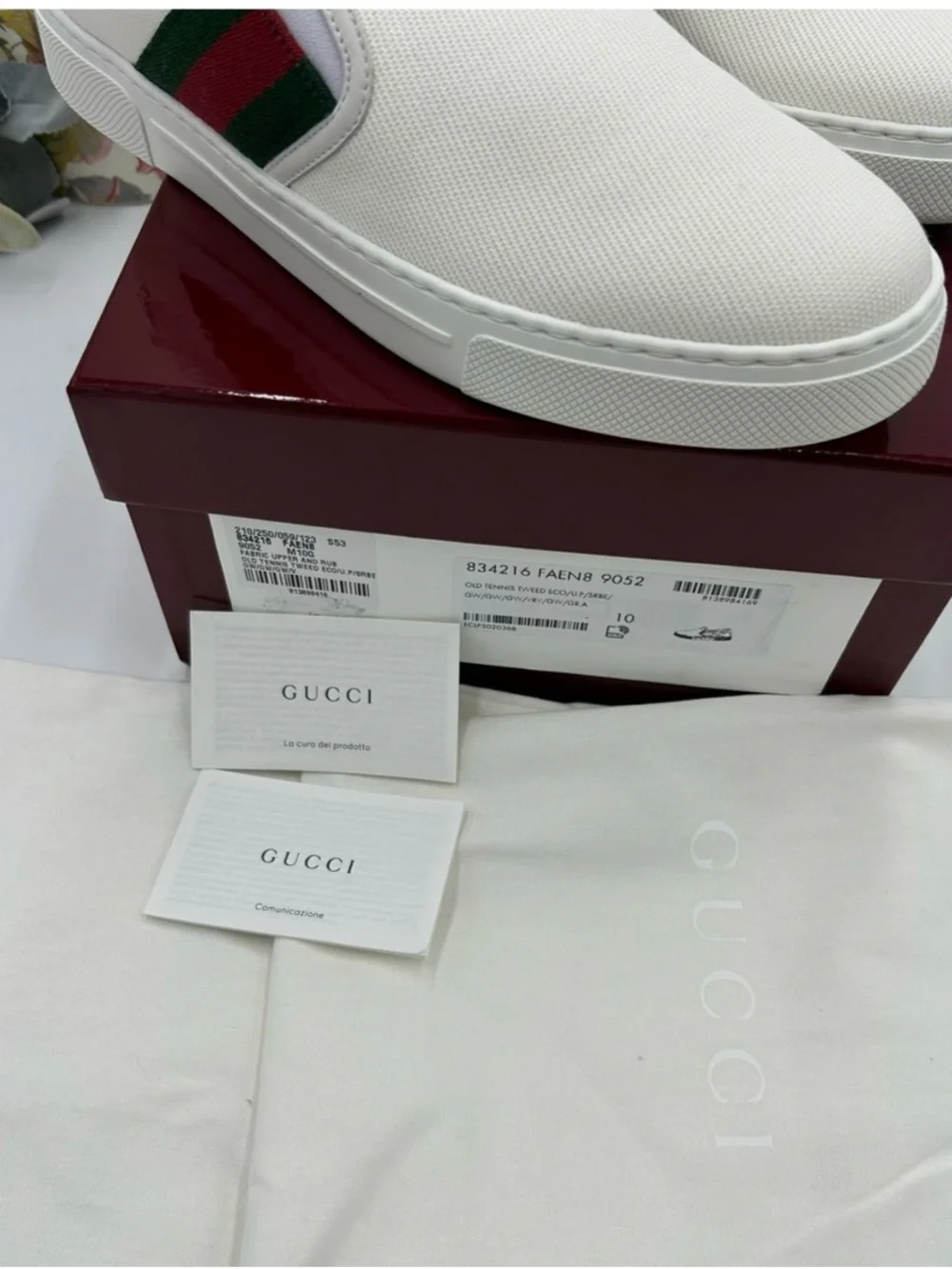 Gucci ace canvas slip on sneakers with iconic web trim size 10 fits 10.5US